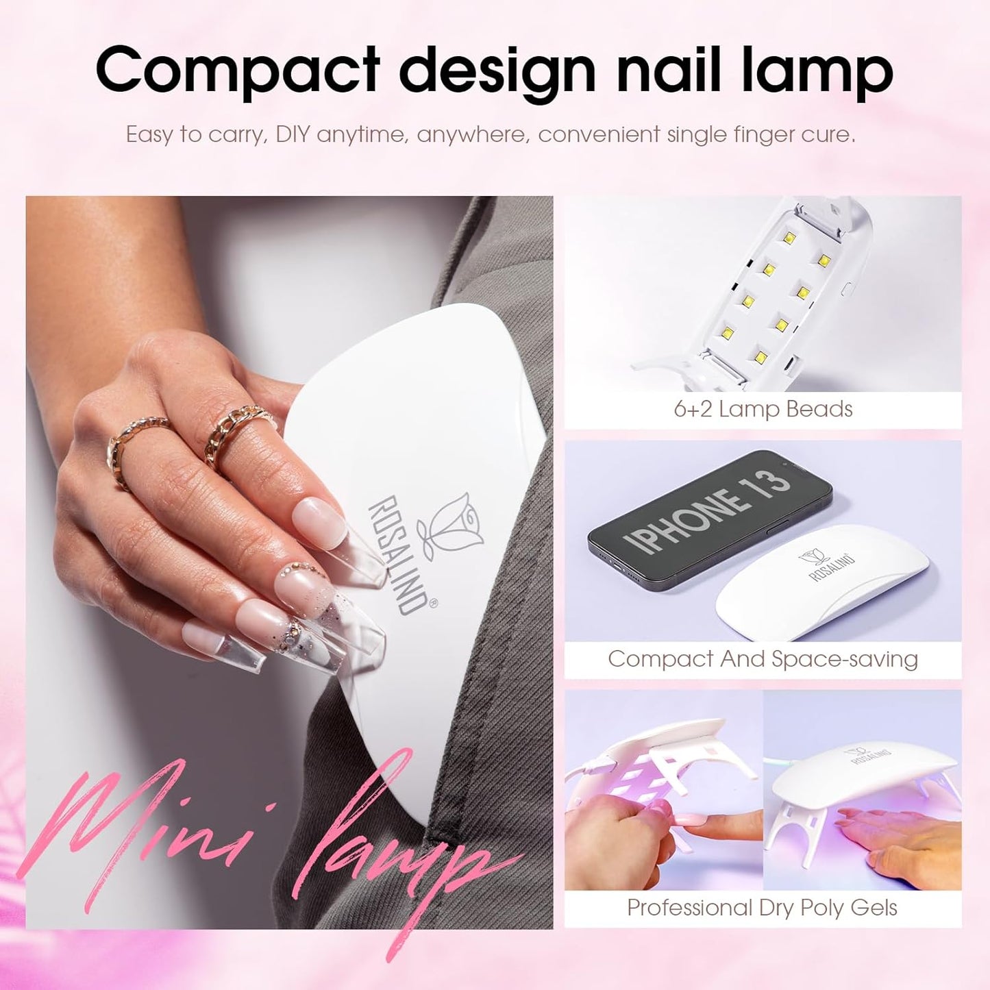 ROSALIND Poly Nail Gel Kit -12 Colors + Nail Art Accessories kit Clear Nude Poly Nails Gel Kit Starter Kit With Slip Solution Pro Nude Pink Nail Extensions Gel Set with Mini UV Lamp