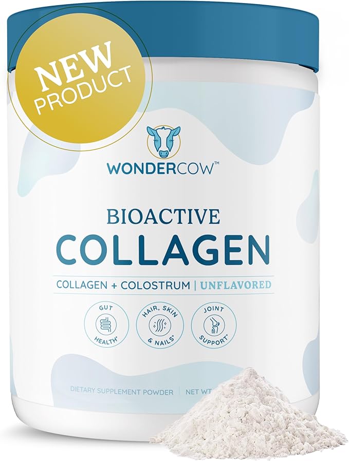 Collagen Peptides Powder w/Bovine Colostrum, Naturally-Sourced Hydrolyzed Bone Collagen Powder, Hair Skin Nail & Joint Support,Type I & III Grass-Fed Collagen Supplements for Women & Men