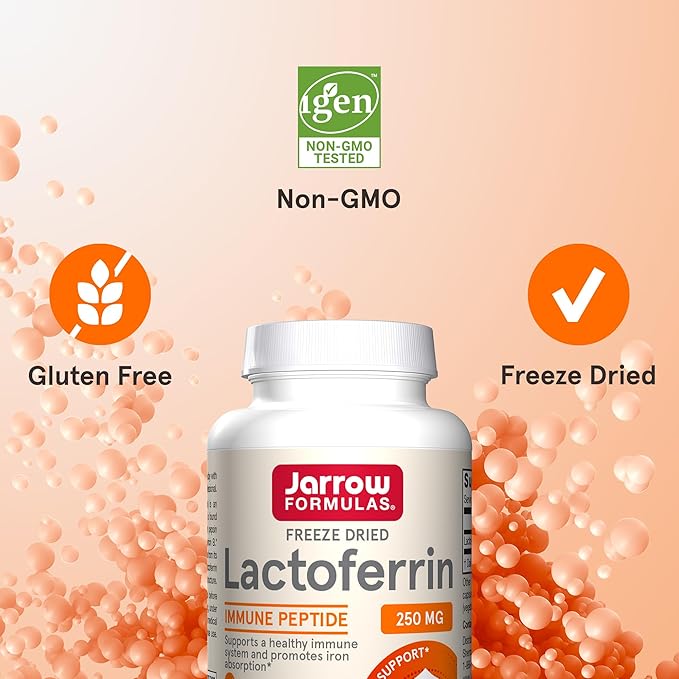 Jarrow Formulas Lactoferrin 250 mg - Immune-Supporting Glycoprotein - For Healthy Immune System Support & Iron Absorption - Freeze Dried - Gluten Free - Non-GMO - 60 Capsules (Servings)