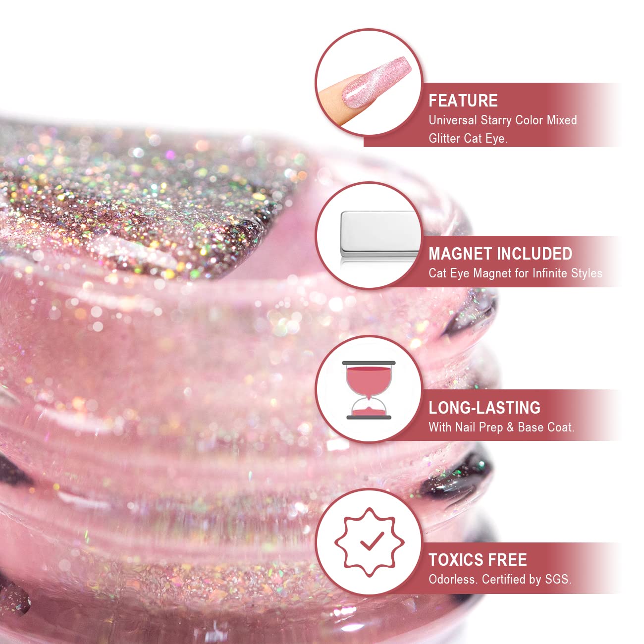 RARJSM Aurora Cat Eye Gel Nail Polish Velvet Silver Glitter Champagne Pink Galaxy Star Cloud Ice Gel Polish with Magnet Stick Single Bottle 15ml UV LED Curing Requires Soak Off Home Salon
