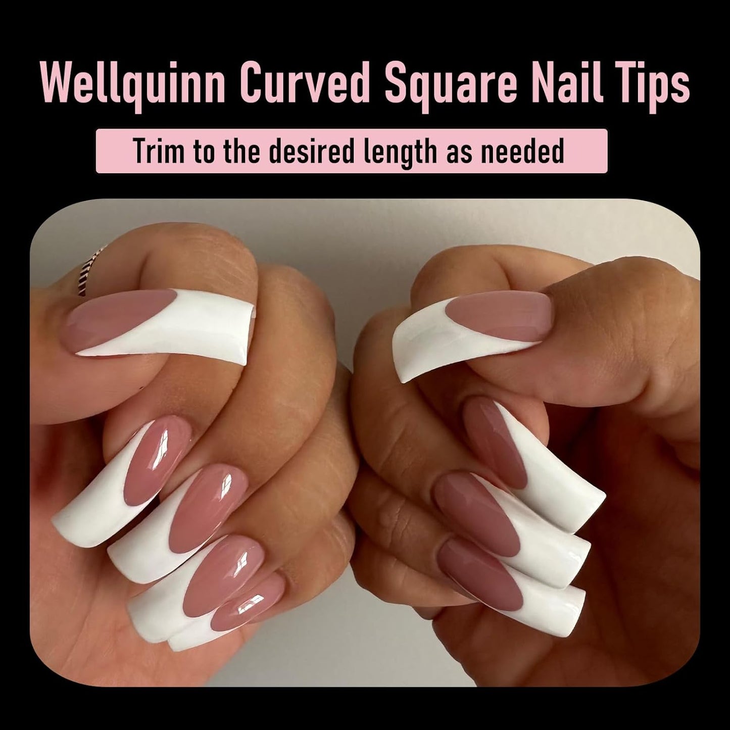 Curved Nail Tips Square Press on Full Cover Thicker Extra Curve Gel x Thick Long Acrylic Fake Nails, Clear Hard Gel French XXL False Nails for Nail Extension 12 Sizes 240 Pcs Q54 Pro