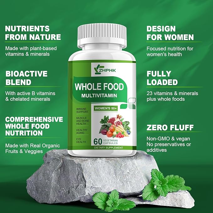 Women Multivitamin 50 Plus, Whole Food Supplement Womens Vitamins Multivitamins Over 50, Organic Extracts for Energy Support, Hair, Skin, Nails Health 120 Capsules