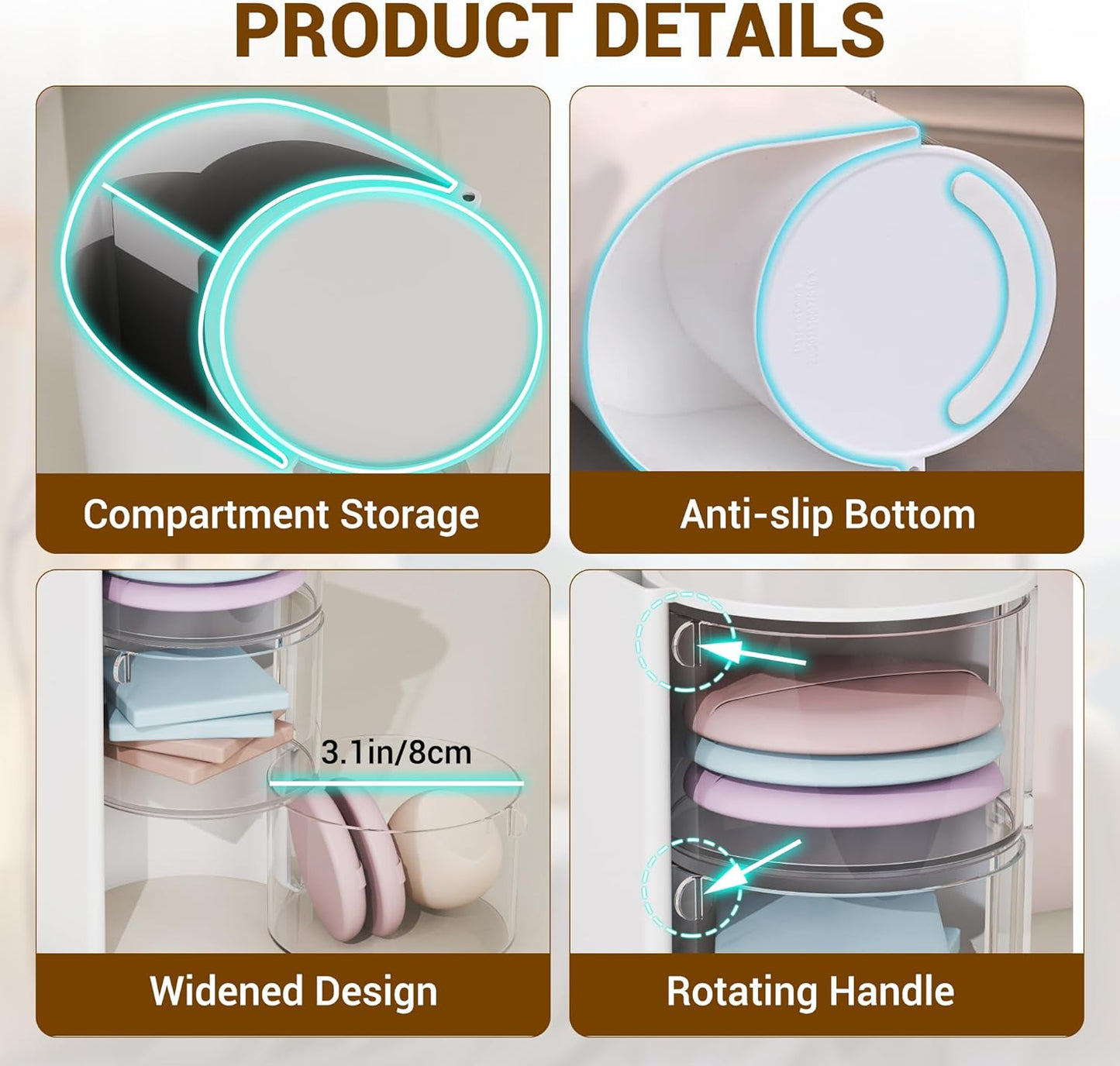 Hair Accessories Organizer with Hair Brush Holder, Rotatable Makeup Brush Holder for Necklaces, Earring, Bracelet, Ring, Makeup Brushes, Hair Clip and Hair Accessories (Pink, 3-Layer)