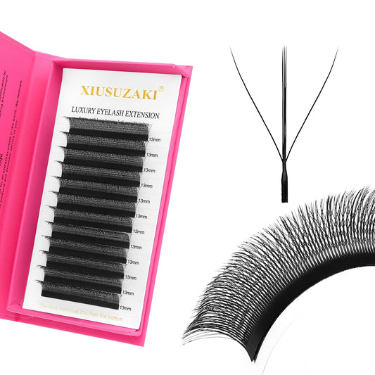 Lash Extensions Three Core Tips 3D Eyelash Extensions W Shape 0.07mm Thickness C Curl 14mm Premade Fans Easy Fan Volume Lashes Matte Black Crisscross(W-3D-Three Core-0.07-C,14mm)