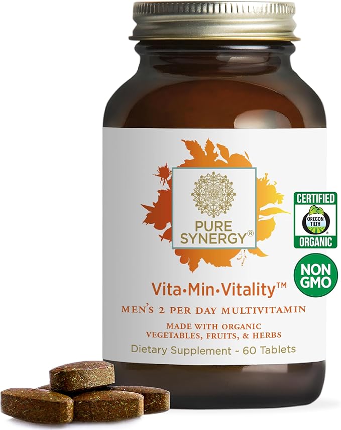 PURE SYNERGY Vita·Min·Vitality | Natural Multivitamin for Men | Men’s Daily Multivitamin Made with Organic Whole Foods | for Energy, Stress, and Immune Support (60 Tablets)