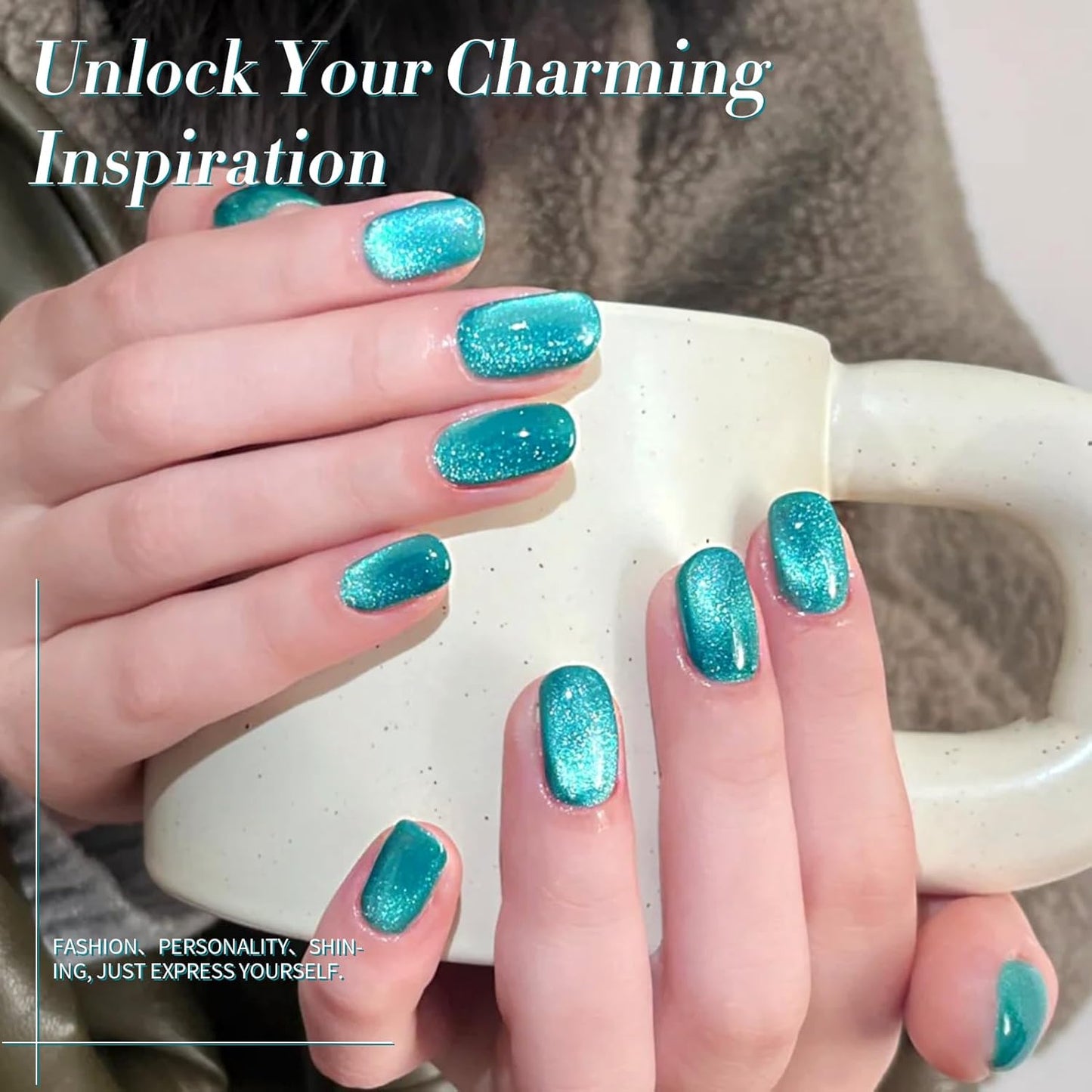 BORN PRETTY Cat Magnetic Eye Gel Nail Polish, Blue Melbourne Glitter Cat Magnetic Gel Nail Polish, Holographic Magnetic Nail Polish for Nail Art Manicure Salon DIY at Home 15ML