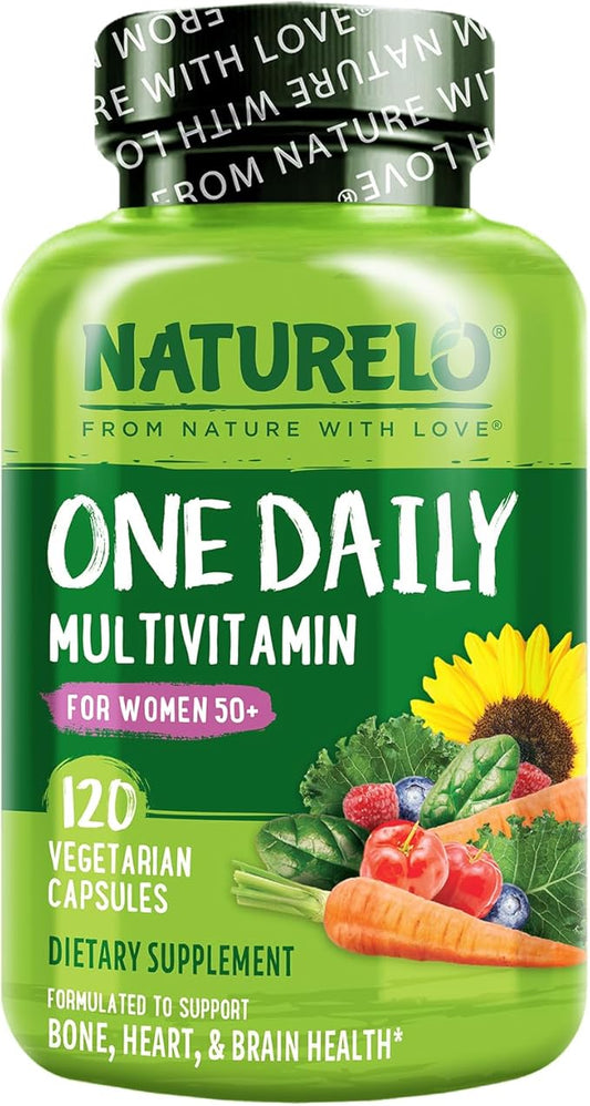 NATURELO One Daily Multivitamin for Women 50+ (Iron Free) - Menopause Support for Women Over 50 - Whole Food Supplement - Non-GMO - No Soy - 120 Capsules - 4 Month Supply