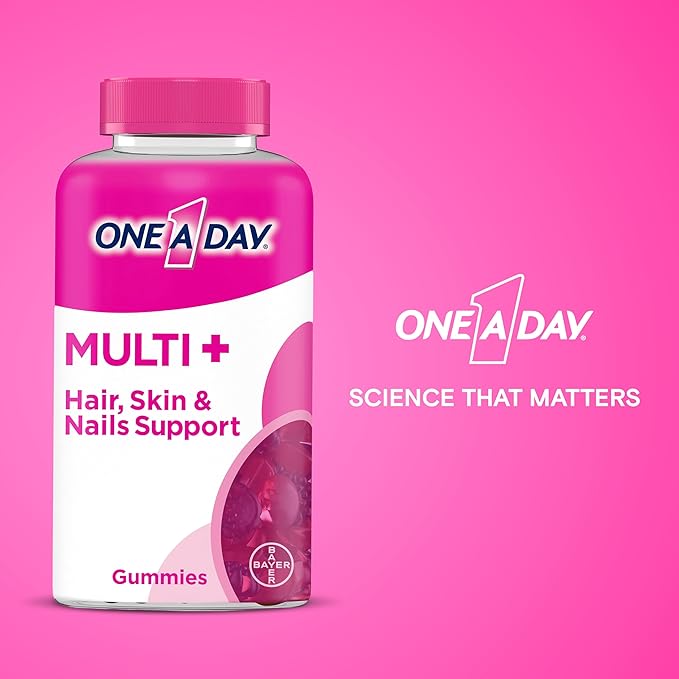 ONE A DAY Multi+ Hair, Skin & Nails, Multivitamin + Boost of Support for Healthy Hair, Skin & Nails with Biotin and Vitamins A, C, E & Zinc ,Gummy 120 Count (2 Month Supply)
