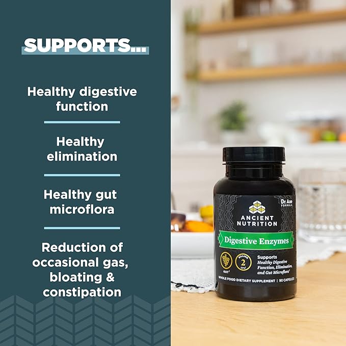 Digestive Enzymes by Ancient Nutrition, Supports Gut Health, Promotes Healthy Digestive Function, 90 Ct
