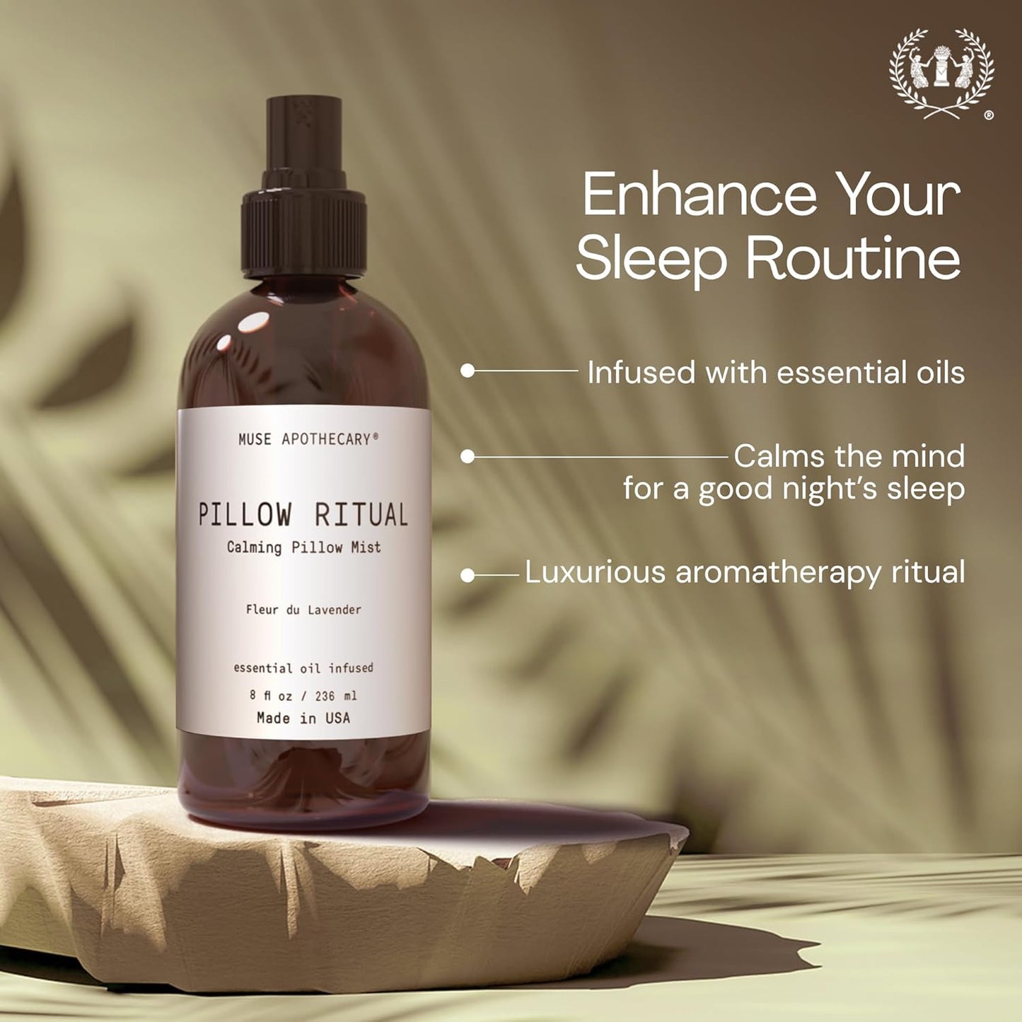 Muse Apothecary Pillow Ritual - Aromatic, Calming and Relaxing Pillow Mist, Linen and Fabric Spray - Infused with Natural Aromatherapy Essential Oils - 8 oz, Fleur du Lavender, 2 Pack