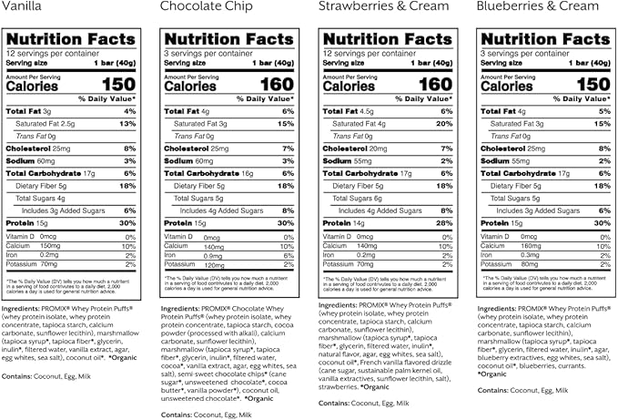 Promix Protein Puff Bars, 12-Pack - Variety Pack - Vanilla, Chocolate, Strawberry, Blueberry - Marshmallow Crispy Treat - High Protein & Low Calorie