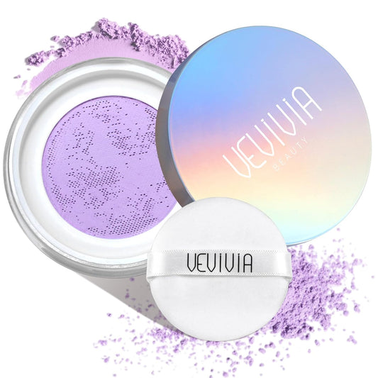Vevivia Setting Powder - Creaseless Face Powder, Long Lasting Loose Powder Makeup with Blurring and Natural Finish, Loose Setting Powder for All Skin Types, Shine Control, Up to 24 Wear, Lavender