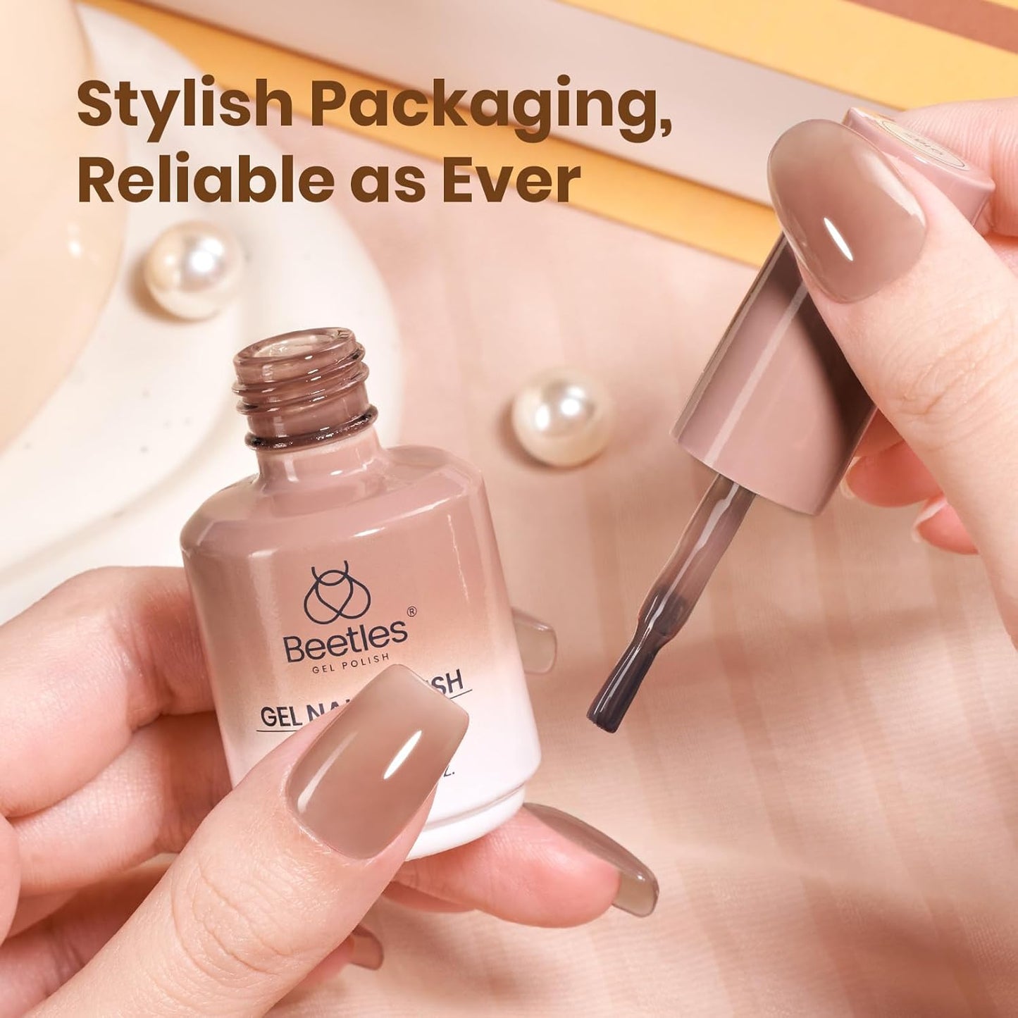 Beetles Brown Jelly Gel Nail Polish - 15ML Soft Brew Natural Nude Brown Gel Polish Sheer Fall Gel Polish Nail Concealer Soak Off UV French Nail Art Manicure Gift for Women