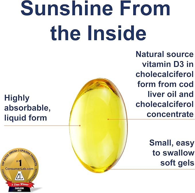 Carlson - Solar D Gems, Vitamin D3 and Omega-3 Supplement, 4000 IU (100 mcg) D3, 115 mg Omega-3 EPA and DHA, Vitamin D Fish Oil Capsule, Bone & Immune Health, Vitamin D Supplement, Lemon, 360 Softgels
