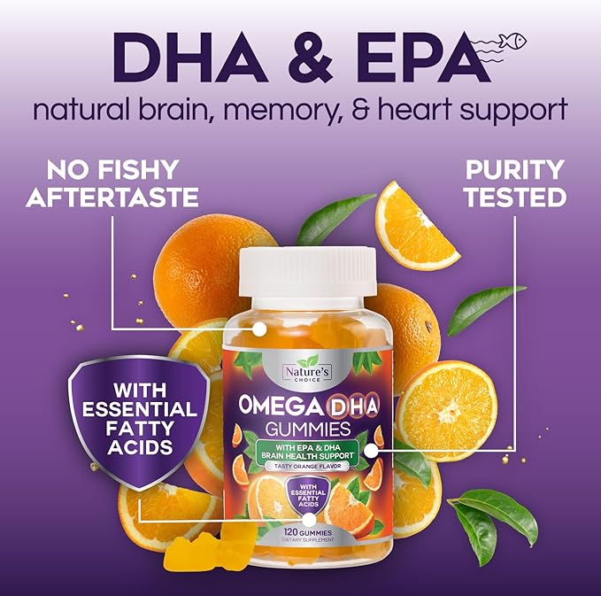 Omega 3 Fish Oil Gummies - Triple Strength Omega 3 Gummy Vitamins, High Absorption EPA & DHA Fatty Acids, for Heart Health & Brain Support, Nature's Fish Oil Supplement, Orange Flavor - 120 Gummies