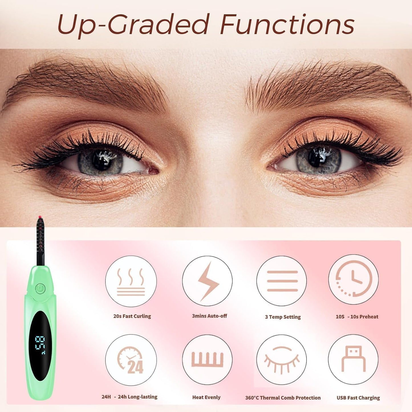 Heated Eyelash Curlers Electric Eyelash Curler with LED Display, 3 Temperature Modes Anti-Burn USB Rechargeable Natural Curling 24H Long Lasting for Women Makeup Tools Gifts LS423