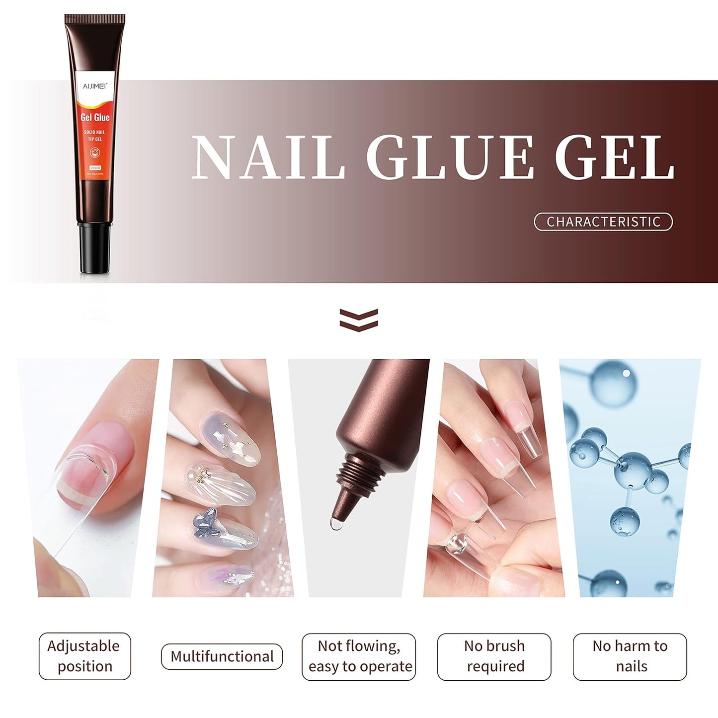 AIJIMEI Nail Glue for Acrylic Nails 20ml - Strong UV Gel Glue for FakeNails & NailTips - Quick Curing Nail Adhesive for Extensions - Salon-Grade Nail BondingGlue