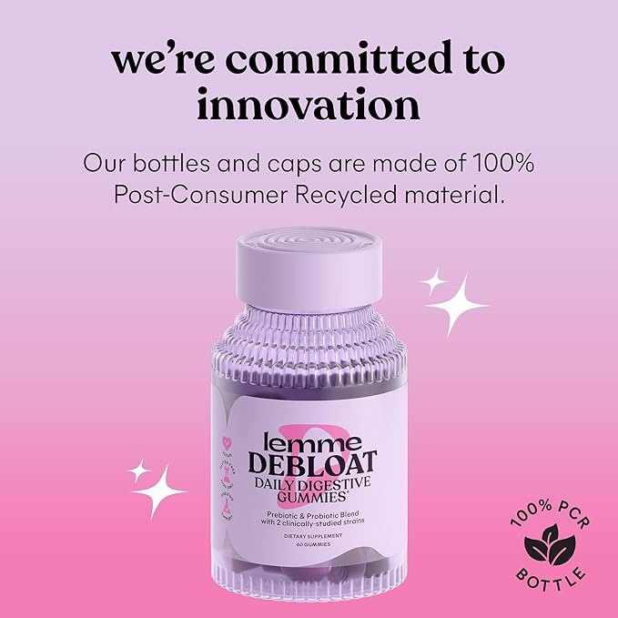 Lemme Debloat - Digestive & Gut Health Gummies with 2 Clinically Studied Probiotics & Prebiotic, 3 Billion CFUs - Vegan, Gluten Free, Non GMO, BlackBerry Flavor (60 Count)