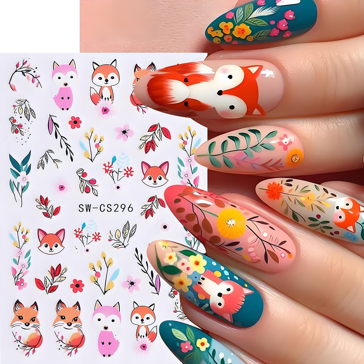 Fall Nail Art Stickers, Cute Fox Nail Art Decals 3D Self-Adhesive Leaves Pumpkin Nails Stickers Fall Flowers Nail Design 3Pcs Nail Art Supplies for Women Fall Nail Decoration