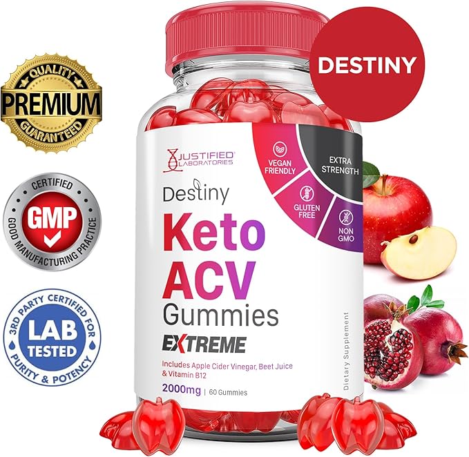 (2 Pack) Destiny Keto ACV Gummies Extreme 2000MG Destiny Keto Gummies Advanced Formula Apple Cider Vinegar with Pomegranate Beet Juice Powder B12 Vegan Non GMO 120 Gummys