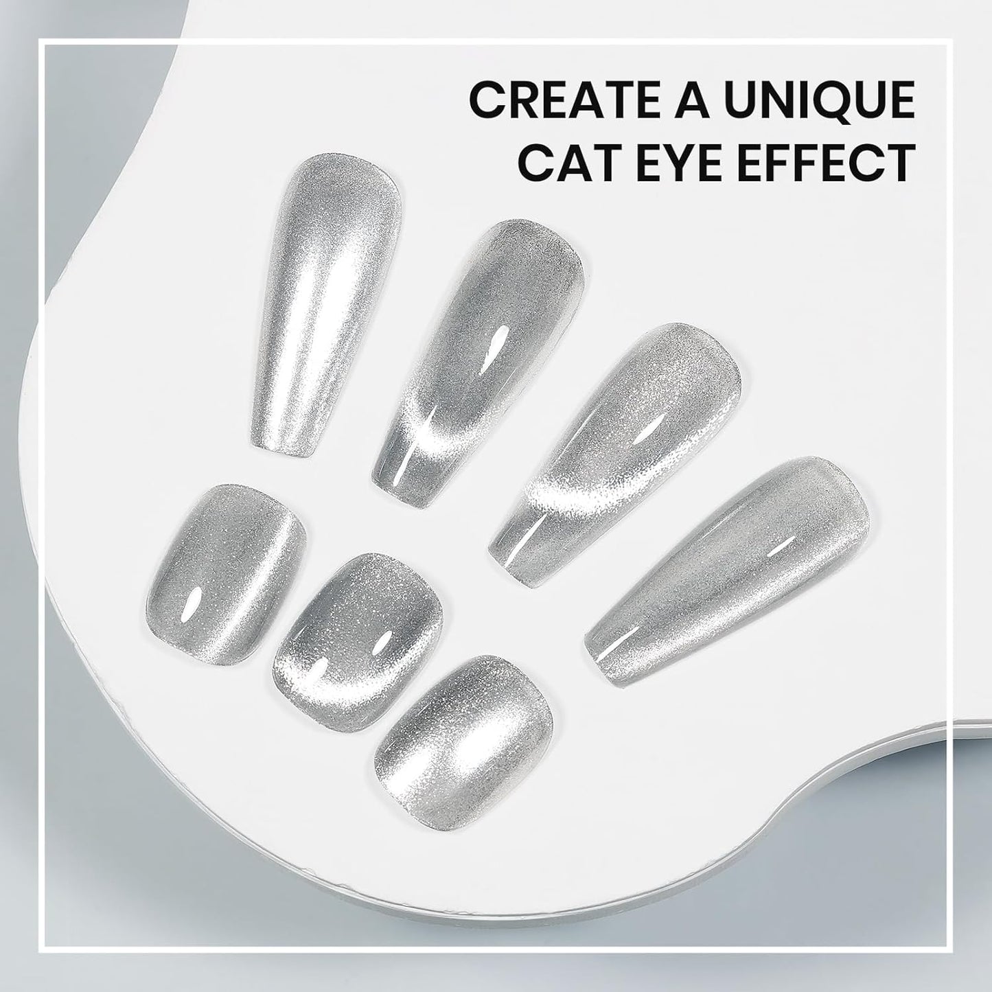 Silver Cat Eye Nail Polish Non Gel Quick Dry Glitter Magntic Nail Polish Cats Eye Toe Fingernail Air Drying Fast Lacquer Manicure Gift For Women Girls 16ml, 0.54fl oz
