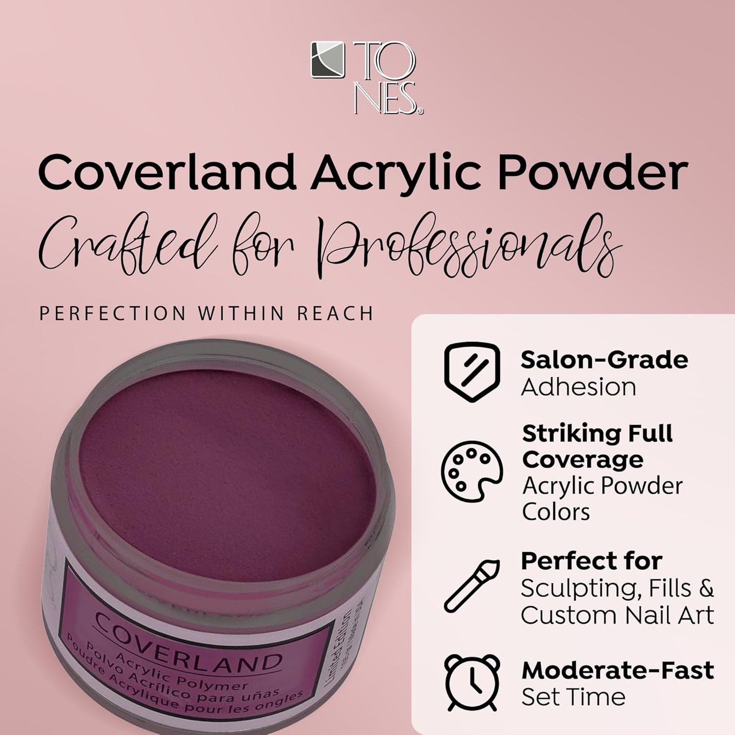Tones Coverland Acrylic Nail Powder "Pour the Wine" - Limited Edition for Nail Design, Sculpting, and Masking Bed Imperfections - Professional Supplies - (1.5 Oz)