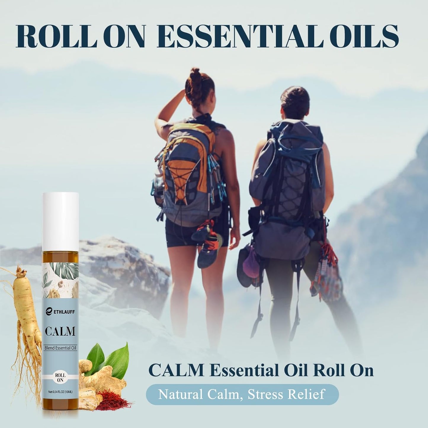 Calm Essential Oil Roll On, Aromatherapy Roll On Oil Blends for Stress Relief, Massage, Self Care Relaxation Gift