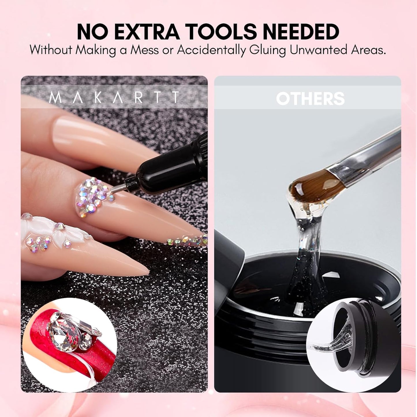 Makartt AB Rhinestones Gel Nail Glue for Gems, 8ML with Half-Round Pearl & Rhinestone Picker Tweezers, Strong Adhesive for Nail Gems, Diamond Art & Nail Charms Decoration