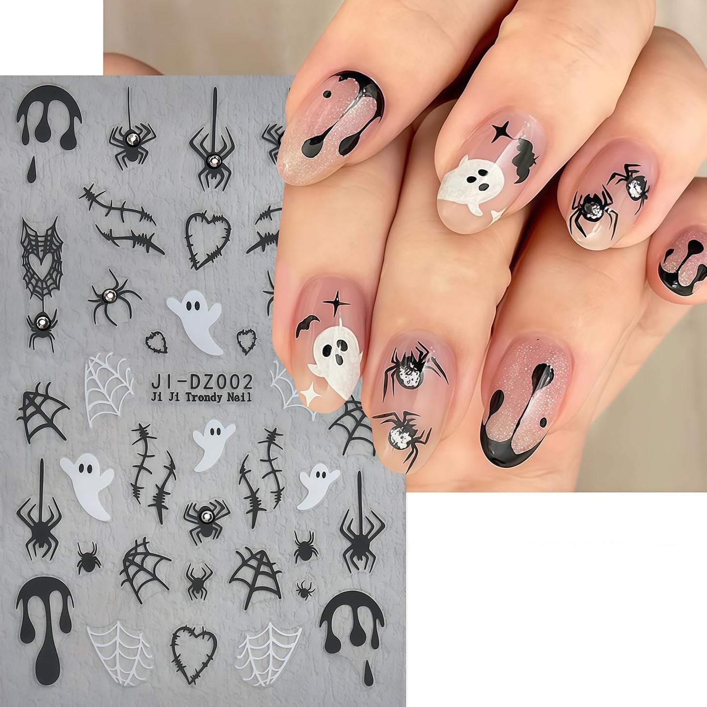 Halloween Nail Art Stickers Ghost Nail Decals Shiny Crystal Diamonds Rhinestones Spider Web Spooky Spider Nail Art Design Stickers Cute Fall Holiday Manicure Decoration for Salon Acrylic Nails