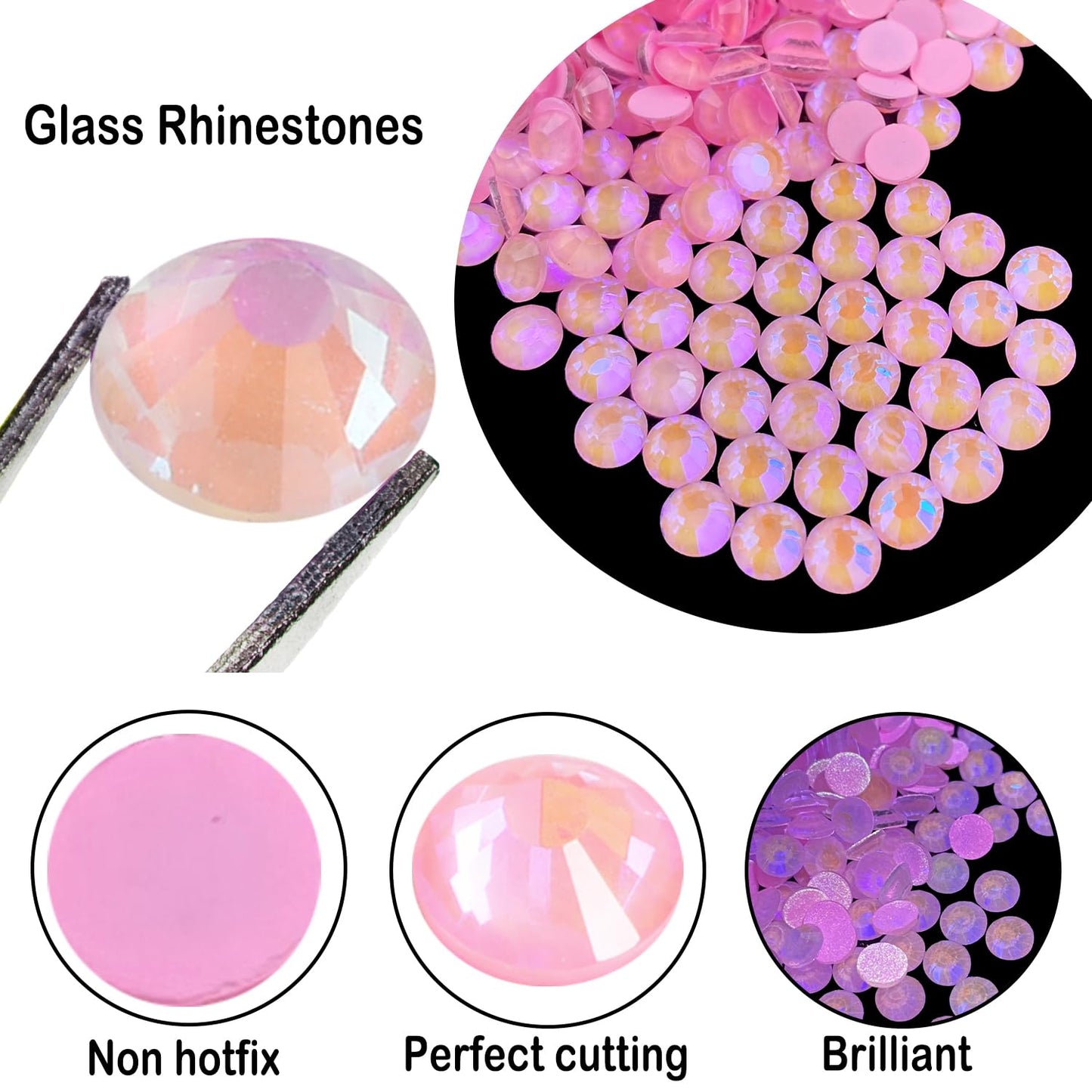 Flatback Glass Rhinestones,Bedazzler Gems 1440pcs Non Hotfix Crystal Rhinestones for Nail Charms Crafts Clothes Tumblers,Pink AB Neon,SS20