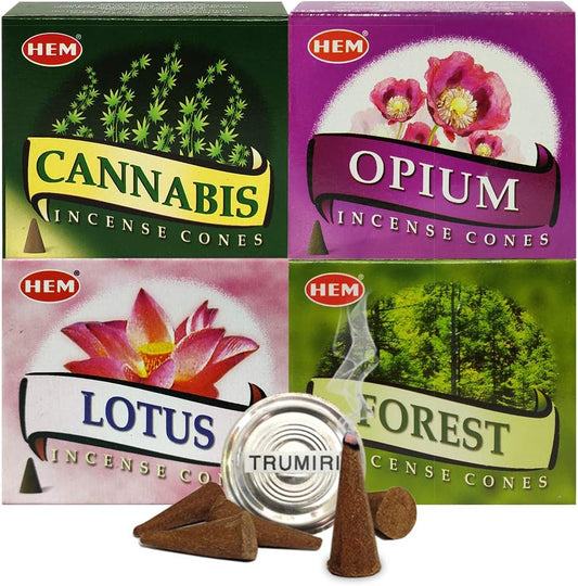 Hem Incense Cones Variety Pack #2 and Cone Incense Burner Bundle with 4 Most Liked Fragrances