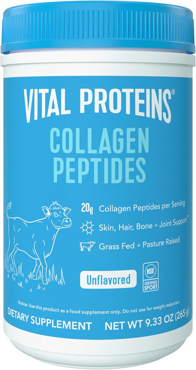 Vital Proteins Grass Fed Collagen Peptides Powder, Supports Hair, Skin, Nails, Bones, and Joints Health, Hydrolyzed Peptides - Zero Sugar, Unflavored, 9.33oz