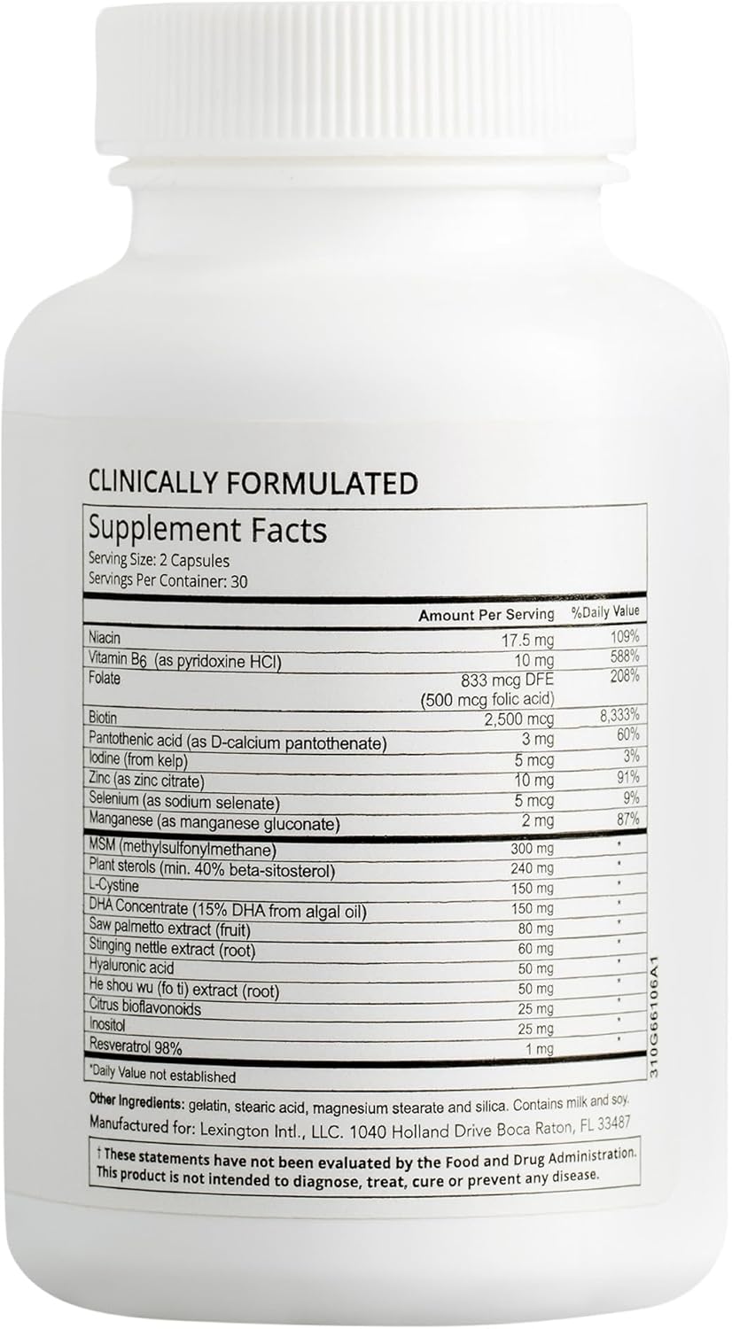 Hairmax Hair, Skin and Nails Dietary Supplement – Hair Loss & Hair Regrowth Treatment. 2500mcg Biotin, DHT Blocker, MSM & Antioxidants, 60 Capsules