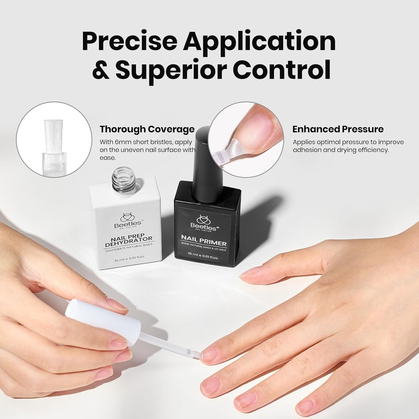 Beetles 4Pcs Gel Top Coat and Base Coat with Nail Dehydrator and Primer Set - Acid-Free & Hema-Free Nail Bond for Gel Polish & Acrylic Nails, Long-Lasting for Professional Manicure Prep Kit