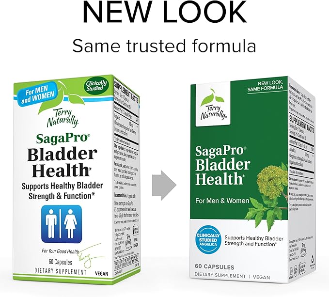 Terry Naturally SagaPro Bladder Health - 60 Capsules, Pack of 2 - Supports Bladder Strength & Function for Men & Women - Non-GMO, Vegan, Gluten Free - 120 Total Servings