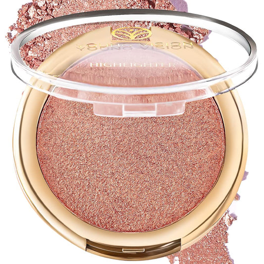 YOUNG VISION Pressed Powder Highlighter, Baked Natural Glow Contour Powder & Face Highligher, Cruelty-Free, Shimmer Highlighting Makeup for Face, Eye, Eyeshadow, Body, Skin (Cinnamon)