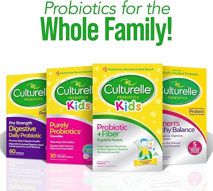 Culturelle Kids Probiotic + Fiber Packets (Ages 1+) - 60 Count - Digestive Health & Immune Support - Helps Restore Regularity