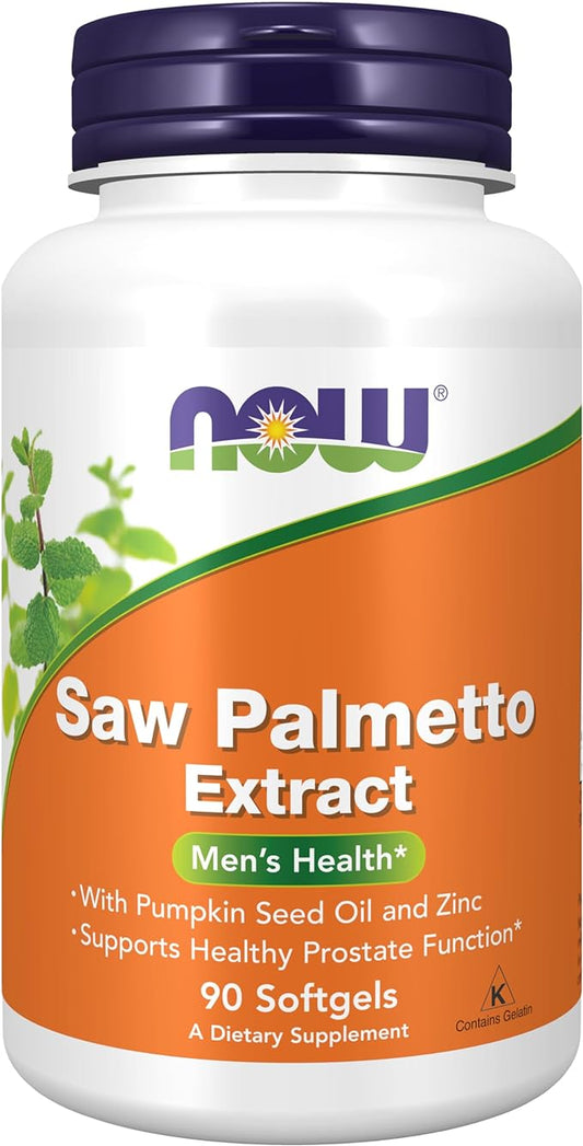 NOW Foods Supplements, Saw Palmetto Extract with Pumpkin Seed Oil and Zinc, Men's Health*, 90 Softgels