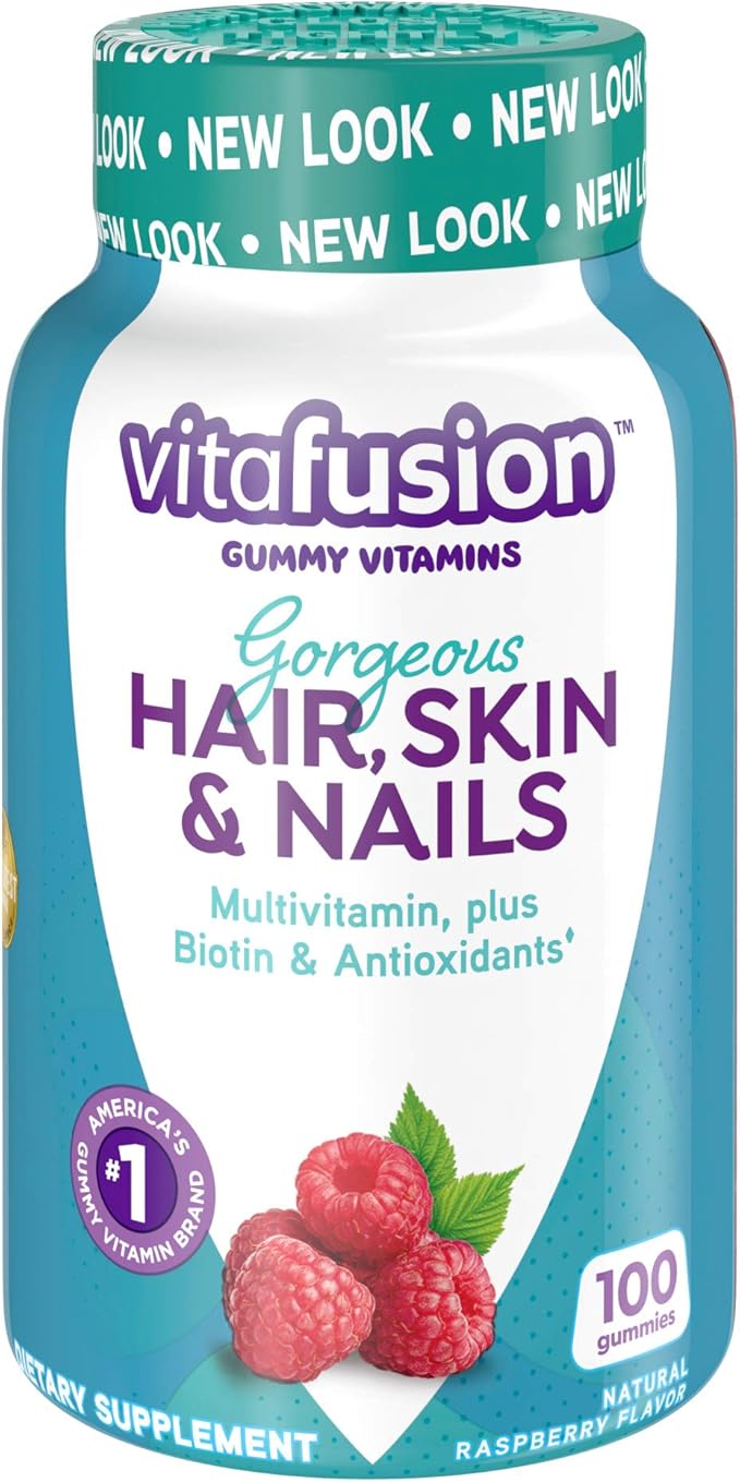 Vitafusion Gorgeous Hair, Skin Nails Multivitamin Gummy Vitamins, plus Biotin and Antioxidant vitamins CE, Raspberry Flavor, 100ct (33 day supply), from America’s Number One Gummy Vitamin Brand