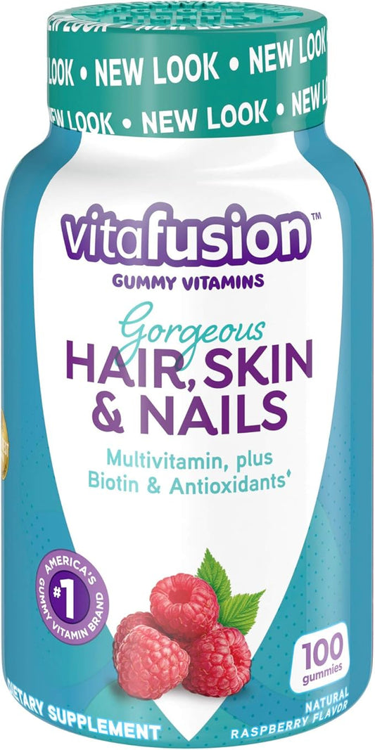 Vitafusion Gorgeous Hair, Skin Nails Multivitamin Gummy Vitamins, plus Biotin and Antioxidant vitamins CE, Raspberry Flavor, 100ct (33 day supply), from America’s Number One Gummy Vitamin Brand