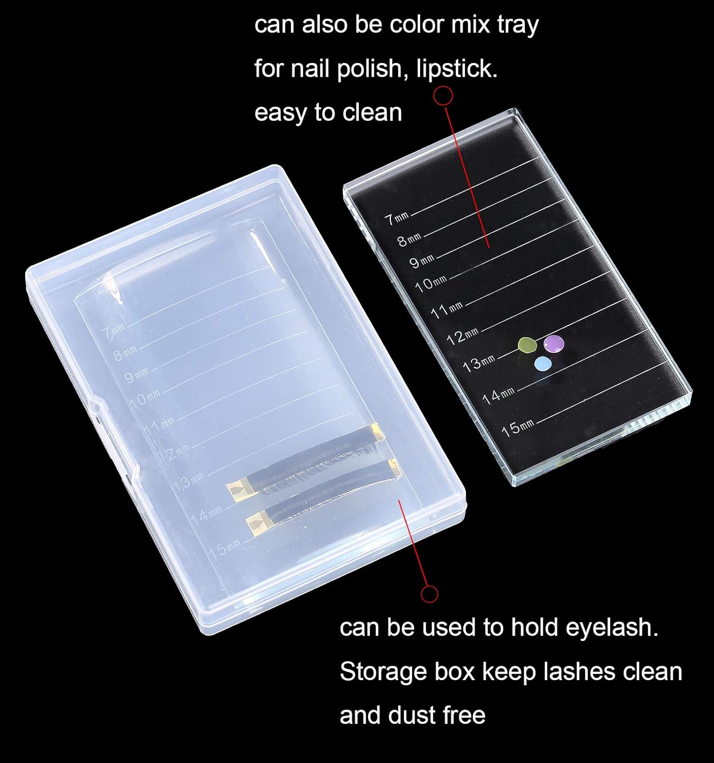 Eyelash Extension Crystal Pallet Lash Holder Tray Bigger Size with Storage Case 4.3x2.4 Inch,7-15 mm