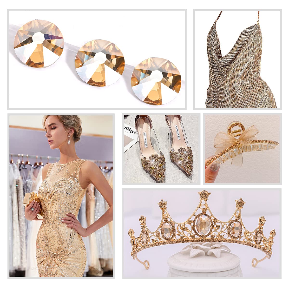 Novani Golden Shadow Rhinestones 1440pcs Flat Back Round Rhinestone Style 2088 Sparkly Crystal Gemstones for Nail Art and Crafting SS10,2.7-2.9mm