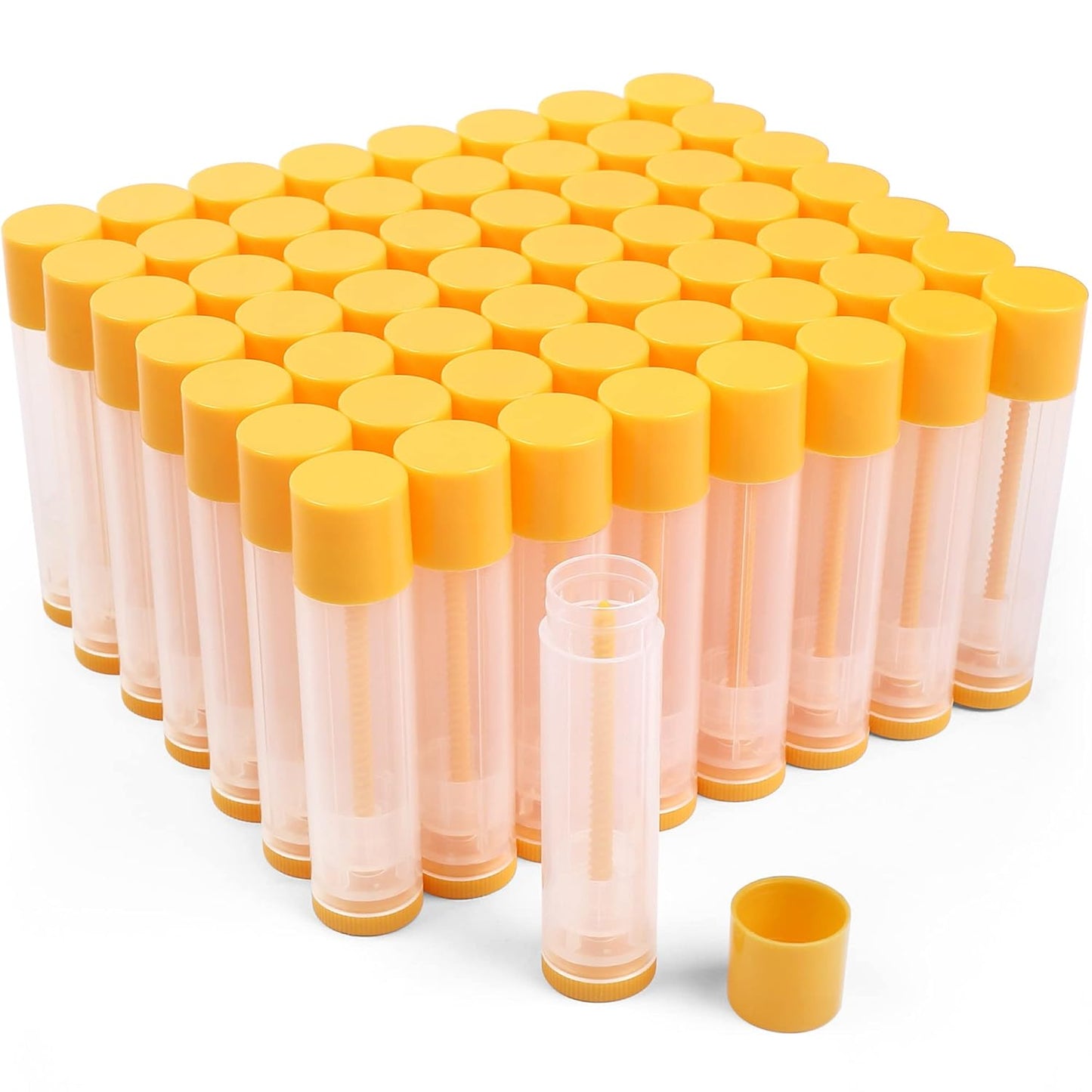 LotFancy Lip Balm Tubes Empty, 60PCS 5.5ml (3/16 Oz), Clear Lip Balm Container Tubes with Yellow Caps, BPA Free & Leak Free, Refillable
