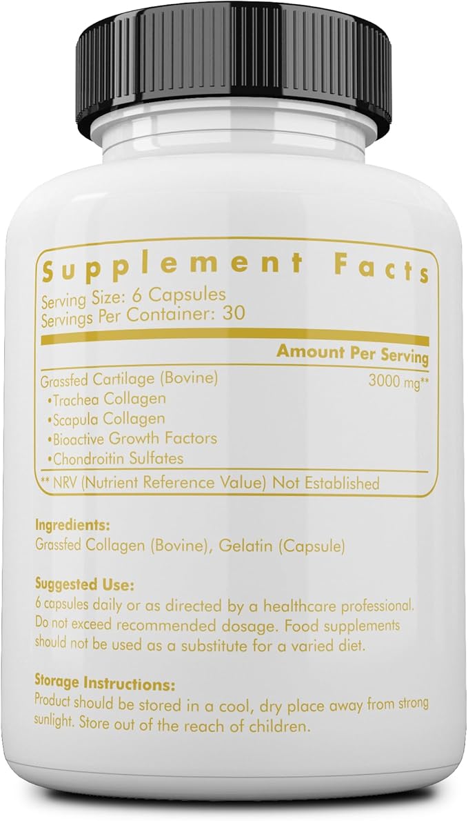 Ancestral Supplements Grass Fed Beef Living Collagen Nutritional Powder Supplement, 3000mg, Promotes Healthier, Younger Looking Skin, Hair, Nails and Joints, Type II, 180 Capsules
