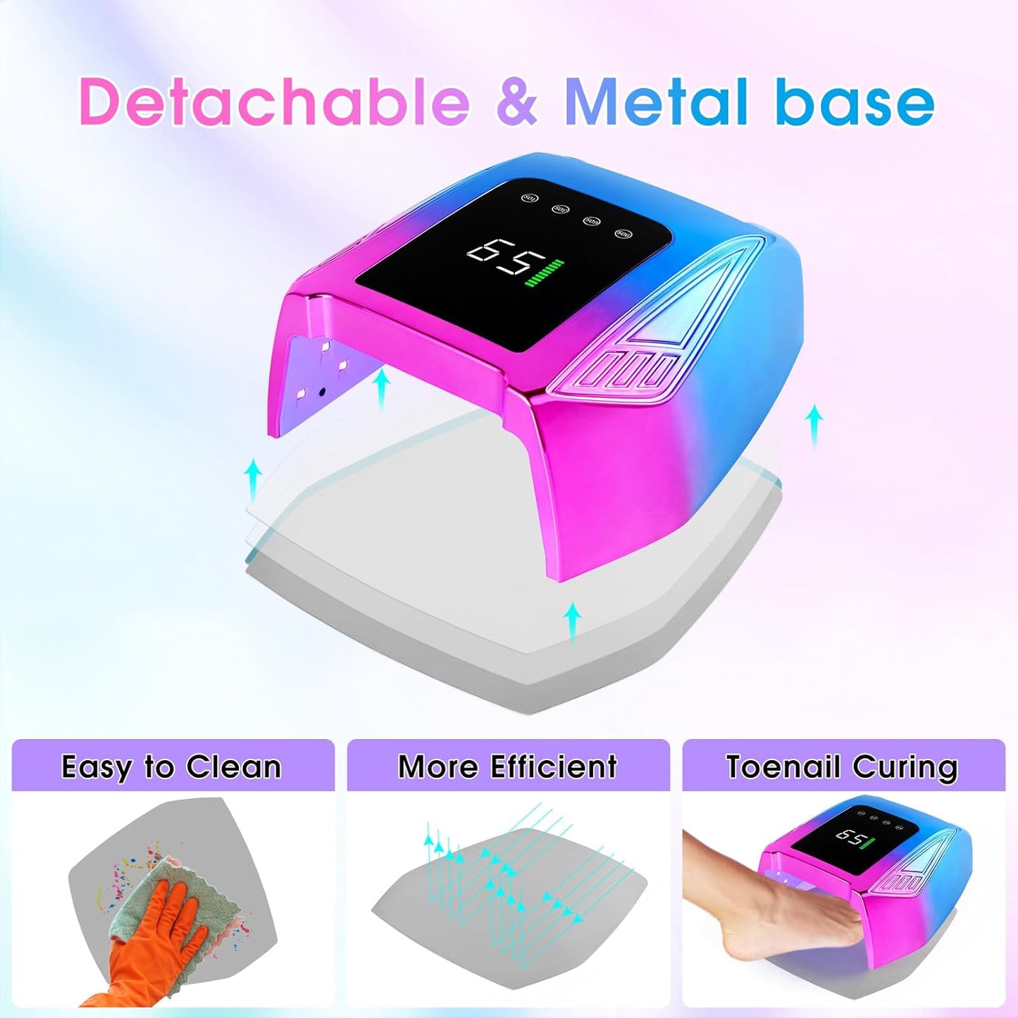 Cordless UV LED Nail Lamp, 96W Rechargeable UV Nail Lamp for Gel Nails, UV Nail Light with 4 Timer Setting, Professional Quick Dry Nail UV Lamp with Display Auto Sensor