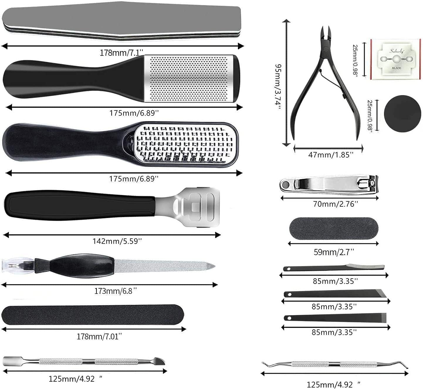 Professional Pedicure Kit, 36 in 1 Stainless Steel Foot Care Kit Foot Rasp Dead Skin Remover for Home & Salon Care, Black