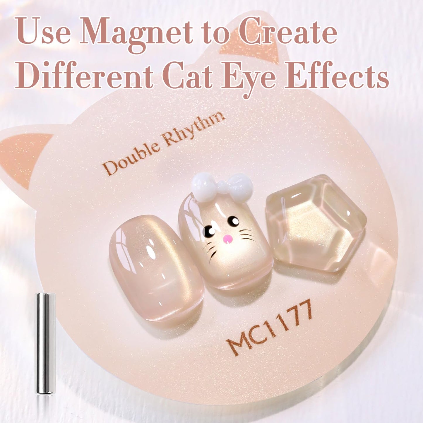 Double Rhythm 0.5 Oz Cat Eye Gel Polish with Magnet Same Color Same Bottle Holographic Glitter Shimmer Translucent Color Salon 15 ML Magnetic Nail Art (Glass Nude-MC1177)