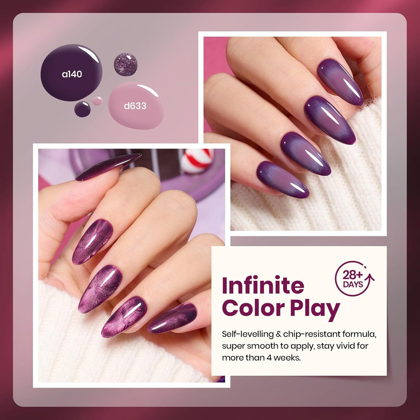 beetles Gel Polish Purple Gel Nail Polish Set - Muse Of Midnight Winter Deep Dark Light Purple Glitter Cat Eye UV Led Needed Soak Off DIY Salon Home Nail Art Gifts for Women