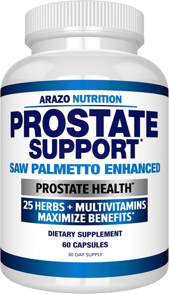 Arazo Nutrition Prostate Supplement - Saw Palmetto + 25 Herbs - Reduce Frequent Urination, Reduce Hair Loss, Support Stamina – Single Homeopathic Herbal Extract Health Supplements - Capsule or Pill