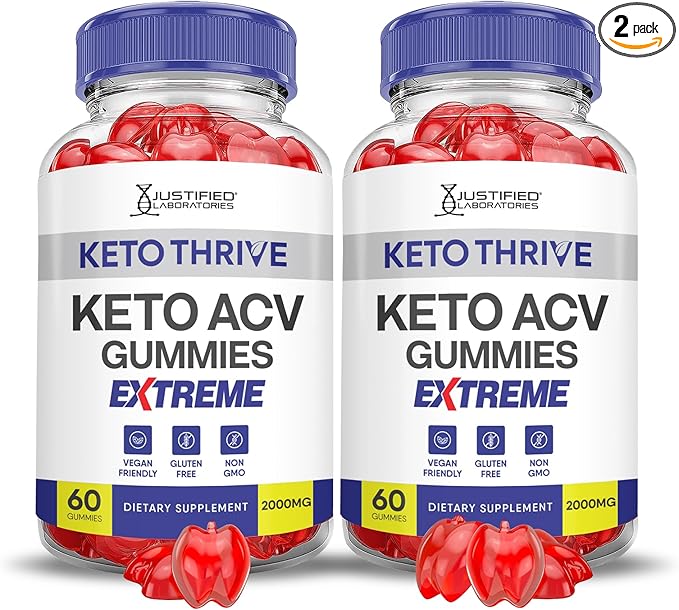 (2 Pack) Keto Thrive Keto ACV Gummies Extreme 2000MG Keto Thrive Keto Gummies Apple Cider Vinegar Formulated with Pomegranate Beet Juice Powder B12 Vegan Non GMO 120 Gummys